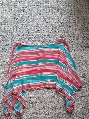 Striped Pink & Teal Sheer Women's Shawl/ Cover Up Etc
